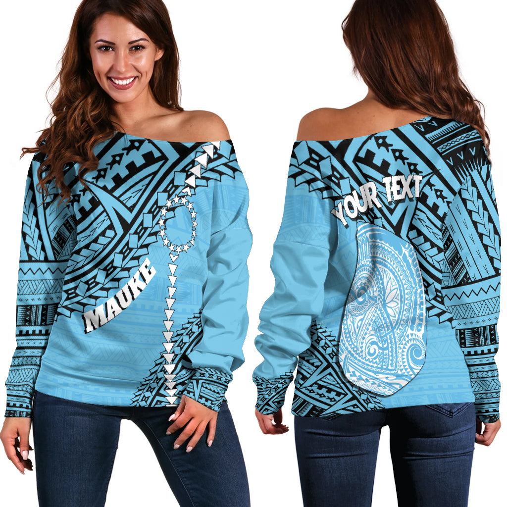 Cook Islands Tribal Personalised Off Shoulder Sweater Island Map - Mauke Island LT7 - Polynesian Pride