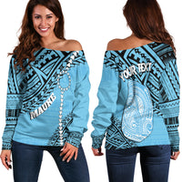 Cook Islands Tribal Personalised Off Shoulder Sweater Island Map - Mauke Island LT7 - Polynesian Pride