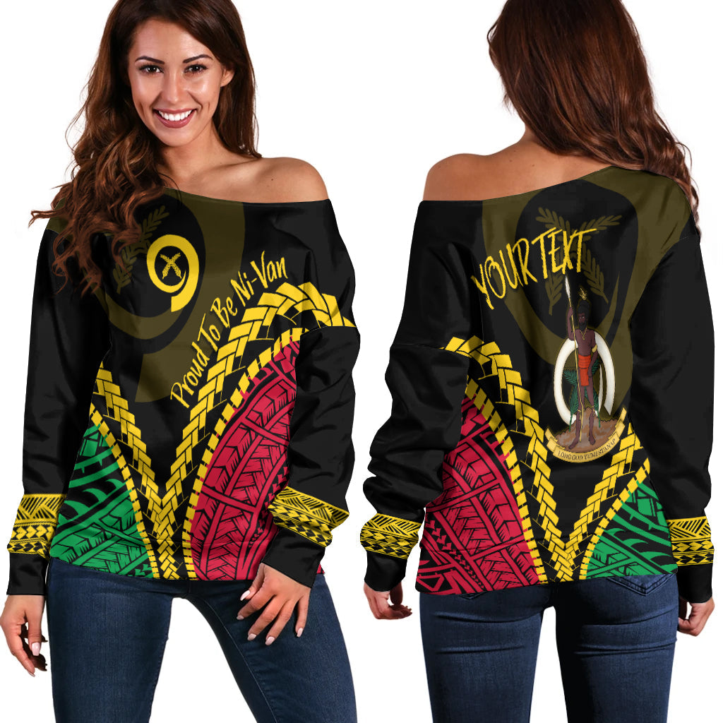 Vanuatu Personalised Off Shoulder Sweater Proud Ni - Van Special Version LT7 Women Black - Polynesian Pride