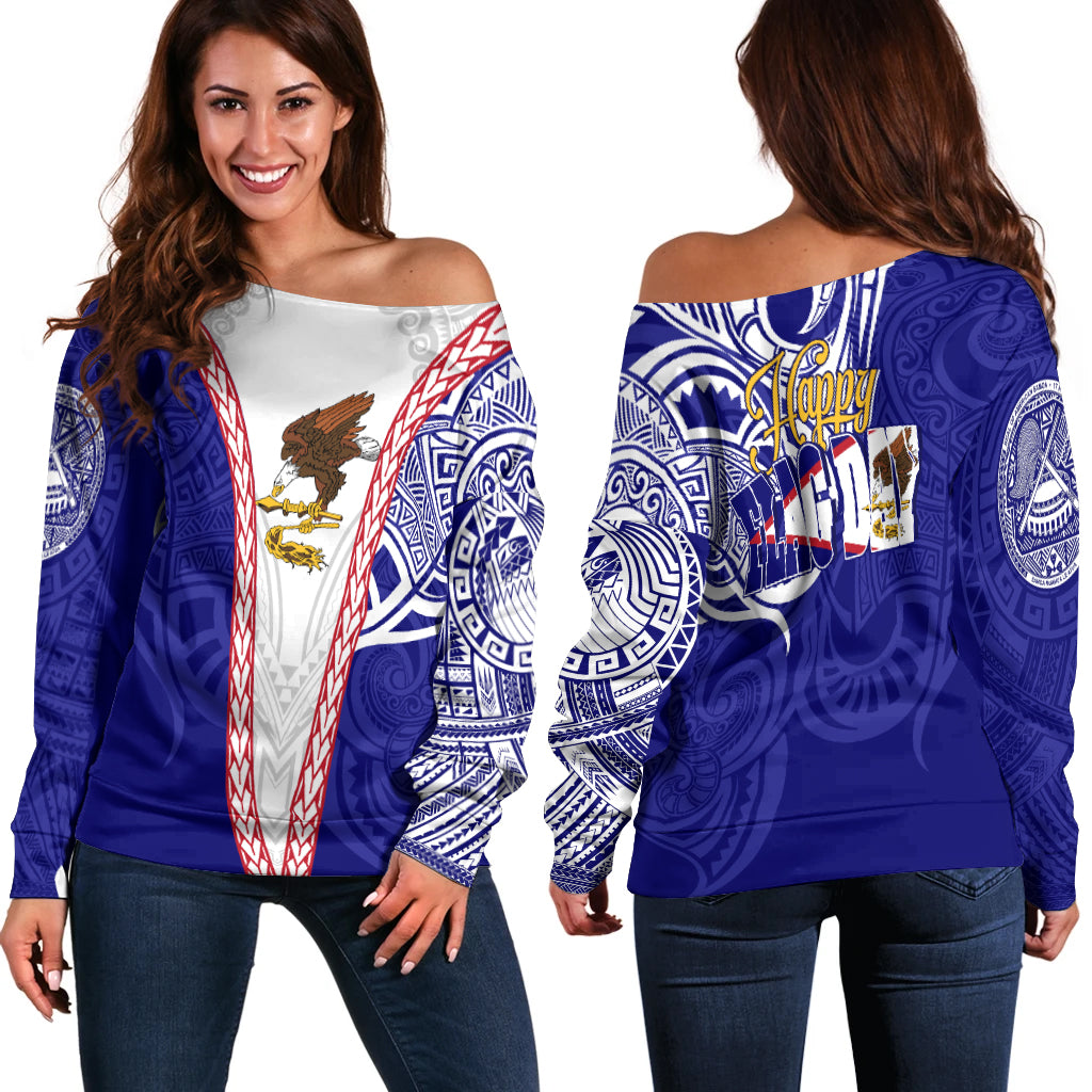 American Samoa Flag Day Off Shoulder Sweater Mix Style LT7 - Polynesian Pride