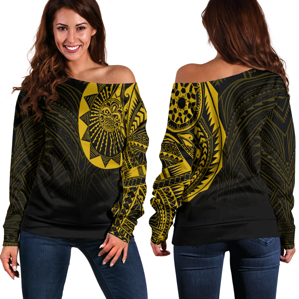 Polynesian Full Sleeve Tattoo Off Shoulder Sweater Gold Vibes LT7 - Polynesian Pride