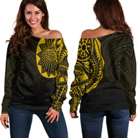 Polynesian Full Sleeve Tattoo Off Shoulder Sweater Gold Vibes LT7 - Polynesian Pride