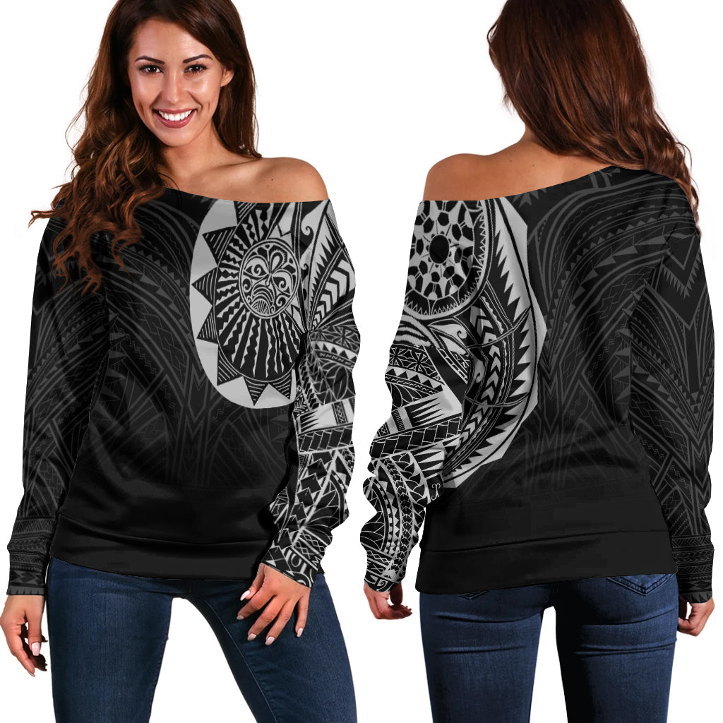 Polynesian Full Sleeve Tattoo Off Shoulder Sweater Silver Vibes LT7 - Polynesian Pride