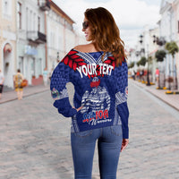 Personalised Toa Samoa Off Shoulder Sweater Ulafala Style Samoa Warriors LT7 - Polynesian Pride