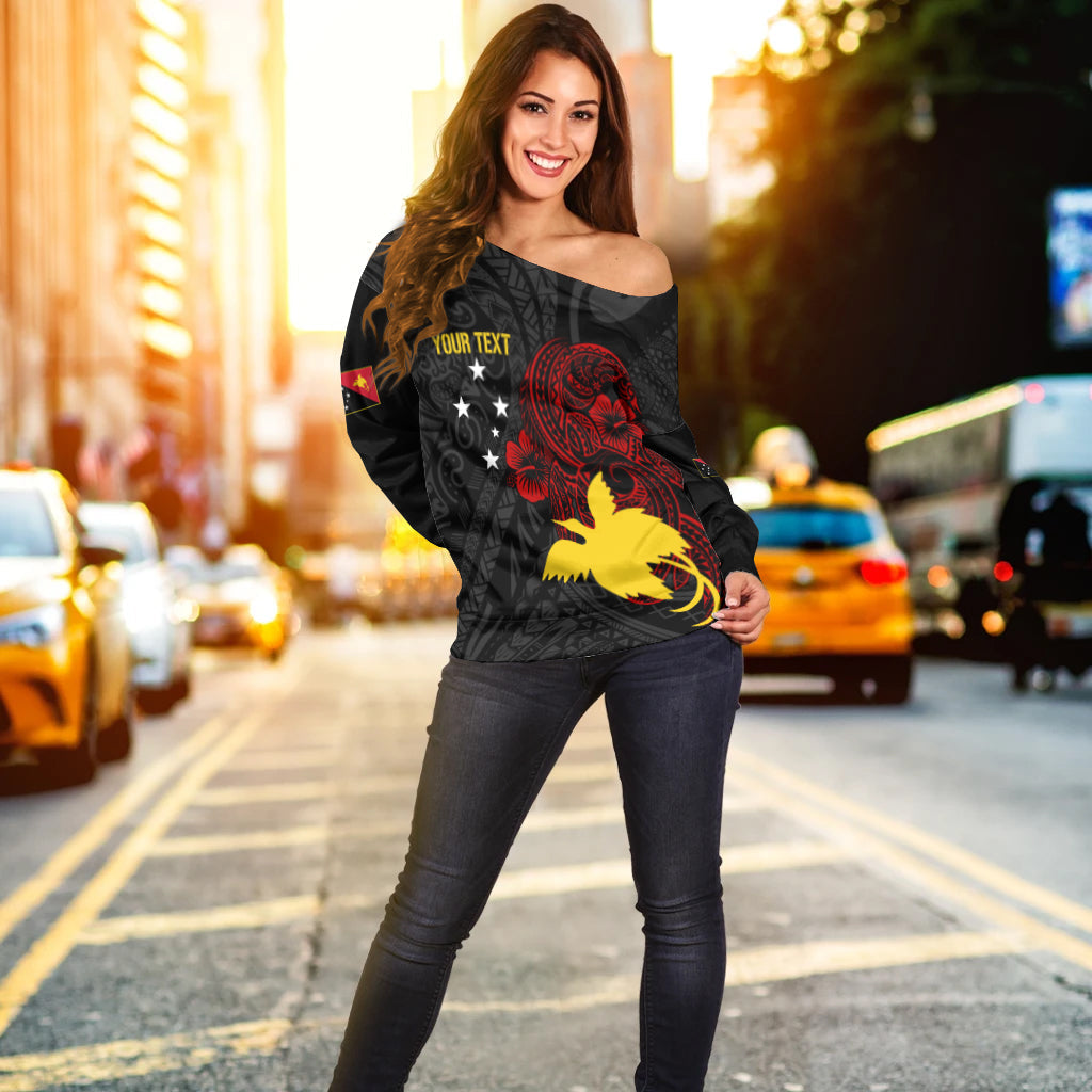 Personalised Papua New Guinea 49th Independence Off Shoulder Sweater Tribal Turtle LT7 - Polynesian Pride