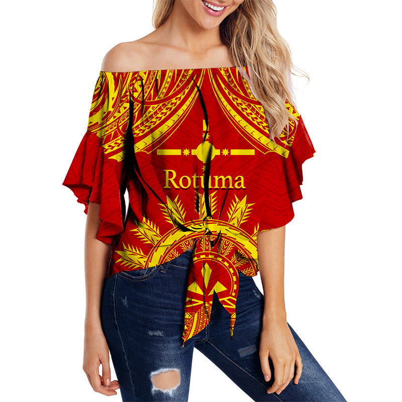 Rotuma Fiji Bula Off Shoulder Waist Wrap Top LT6 Women Red - Polynesian Pride