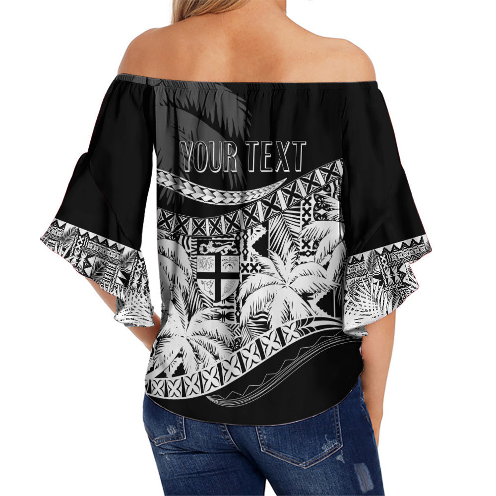 Personalised Fiji Day Off Shoulder Waist Wrap Top Flying Fijians Masi Kesa Style - Black LT7 - Polynesian Pride