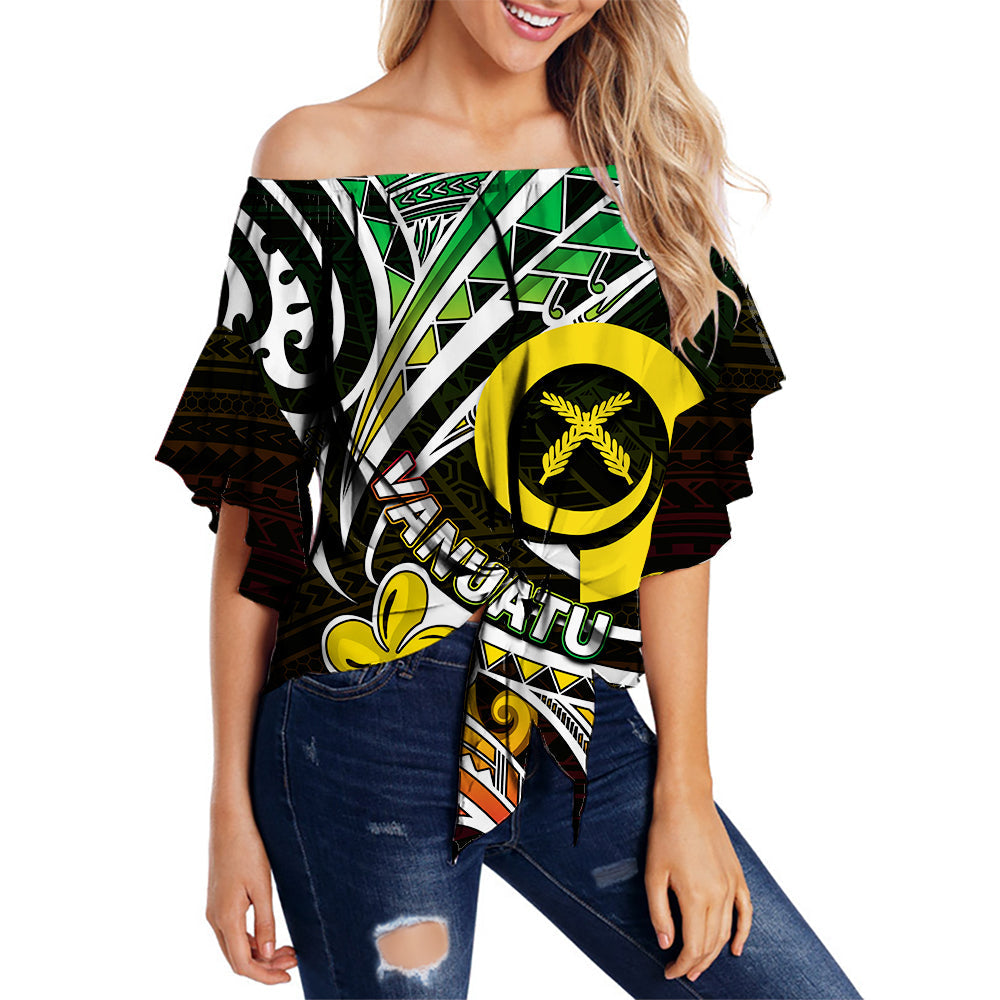 Vanuatu Off Shoulder Waist Wrap Top Tribal Tattoo No.1 LT6 Women Black - Polynesian Pride