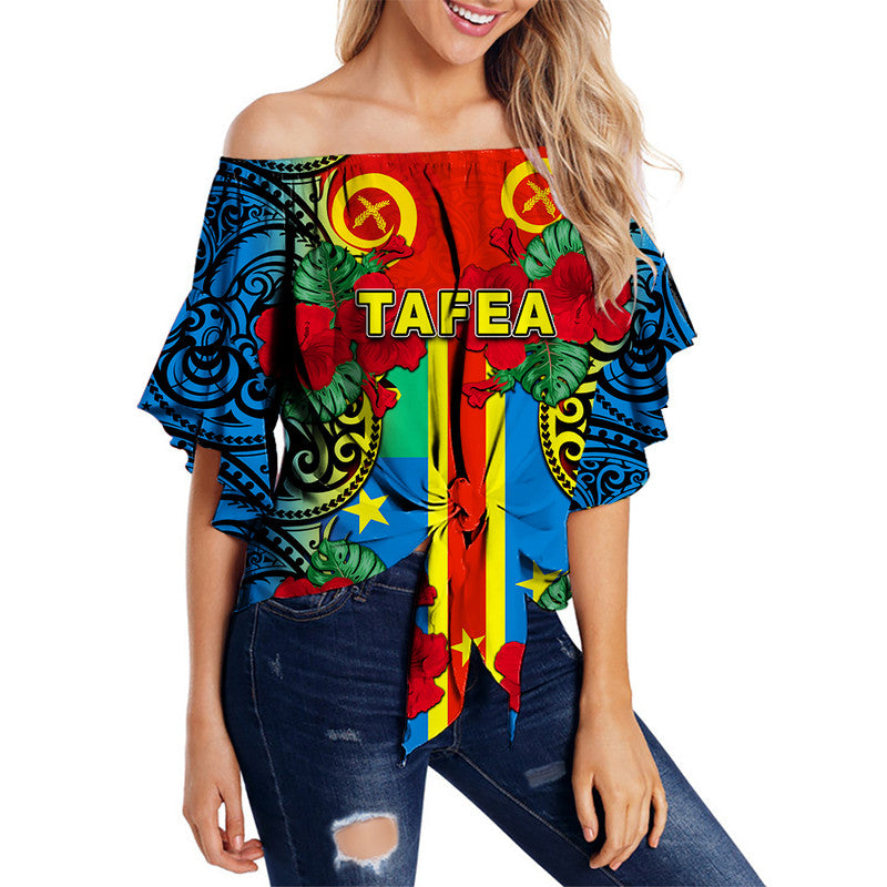 Vanuatu Tafea And Hibiscus Off Shoulder Waist Wrap Top LT6 Women Black - Polynesian Pride