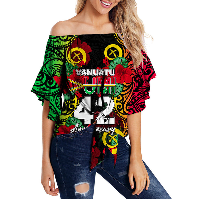 Vanuatu Yumi 42 Off Shoulder Waist Wrap Top LT6 Women Black - Polynesian Pride