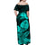 Guam Polynesian Off Shoulder Long Dress Tropical Flowers - Turquoise LT8 - Polynesian Pride