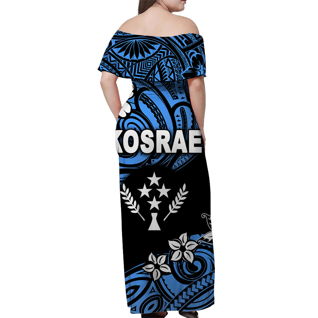 FSM Kosrae Off Shoulder Long Dress Unique Vibes - Blue LT8 - Polynesian Pride