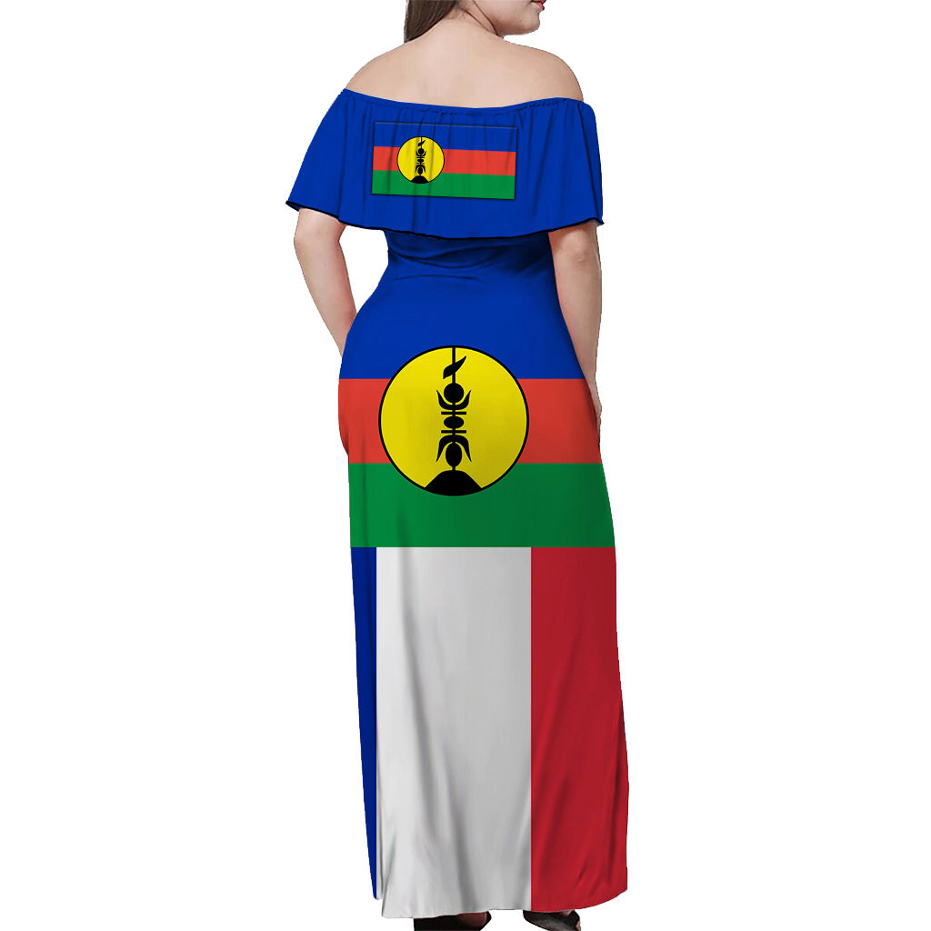 New Caledonia Off Shoulder Long Dress Flag Vibes LT8 - Polynesian Pride