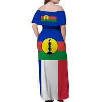 New Caledonia Off Shoulder Long Dress Flag Vibes LT8 - Polynesian Pride