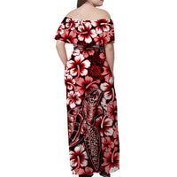 Hawaii Turtle Off Shoulder Long Dress With Hibiscus Red Style LT6 - Polynesian Pride