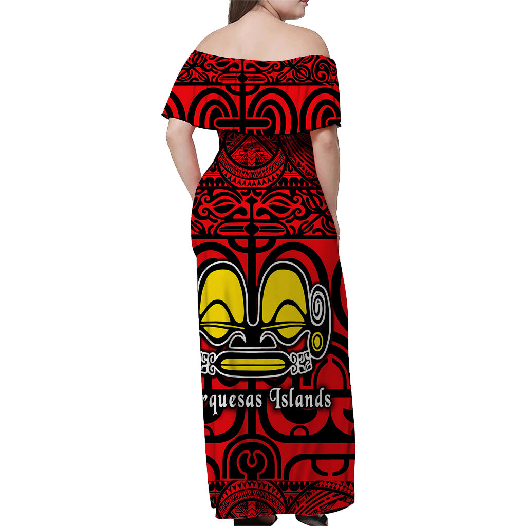 Marquesas Islands Off Shoulder Long Dress Simple Style - Red LT8 - Polynesian Pride