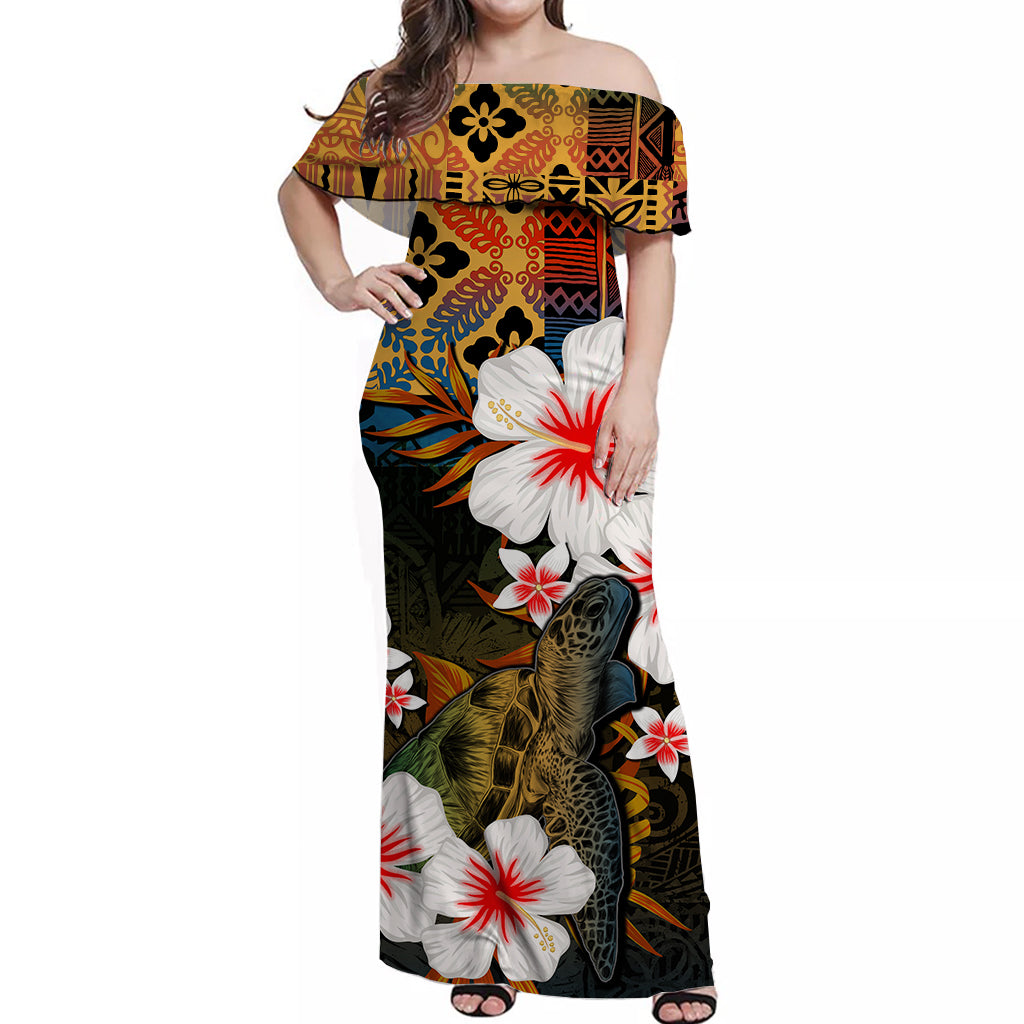 Hawaii Turtle Off Shoulder Long Dress Hawaii Style No.1 LT6 Long Dress Art - Polynesian Pride