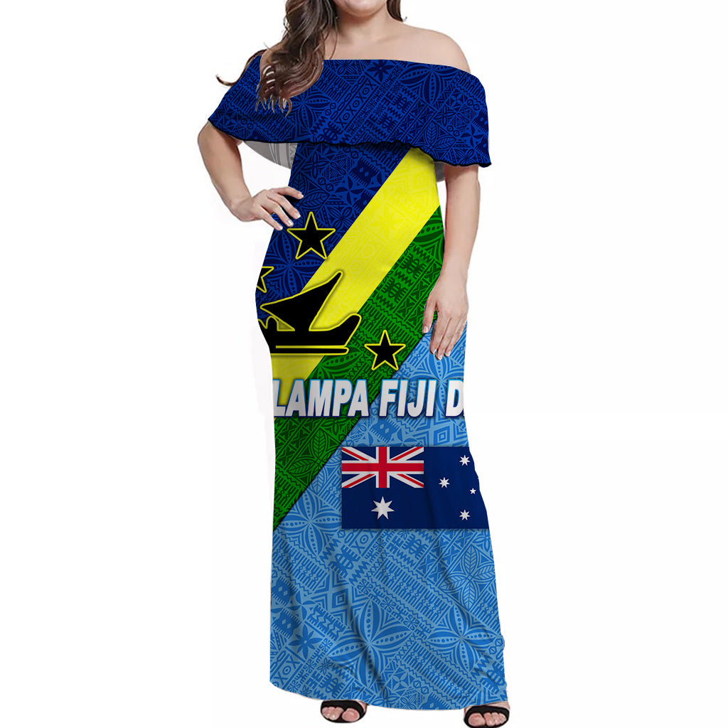 Vanuatu Malampa And Fiji Day Off Shoulder Long Dress Simple Style - Australia Flag LT8 Women Blue - Polynesian Pride