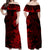 Hawaii Flowers Mix Tribal Pattern Off Shoulder Long Dress LT6 Women Red - Polynesian Pride