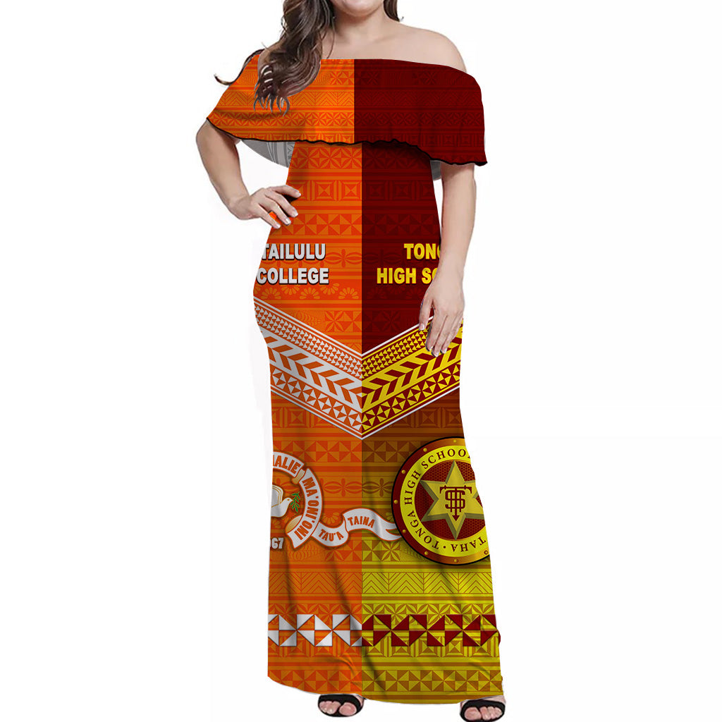 Tonga Tailulu College And Tonga High School Off Shoulder Long Dress Together Original Style LT8 - Polynesian Pride