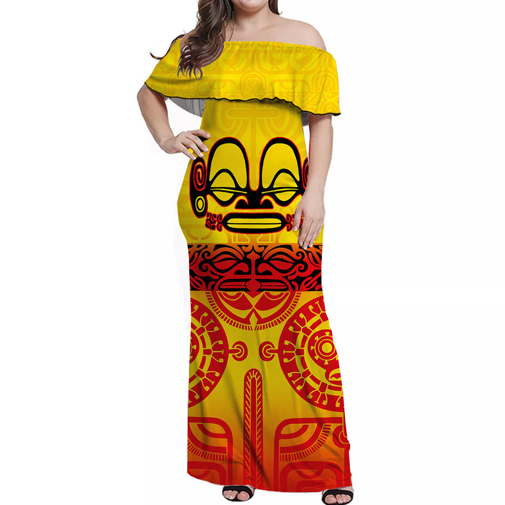 Marquesas Islands Off Shoulder Long Dress Special Style - Gradient Yellow LT8 - Polynesian Pride