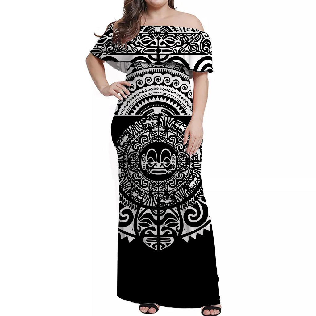 Marquesas Islands Off Shoulder Long Dress Simplified Version - Black LT8 - Polynesian Pride