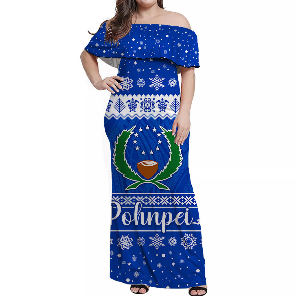 FSM Pohnpei Christmas Off Shoulder Long Dress Simple Style LT8 - Polynesian Pride