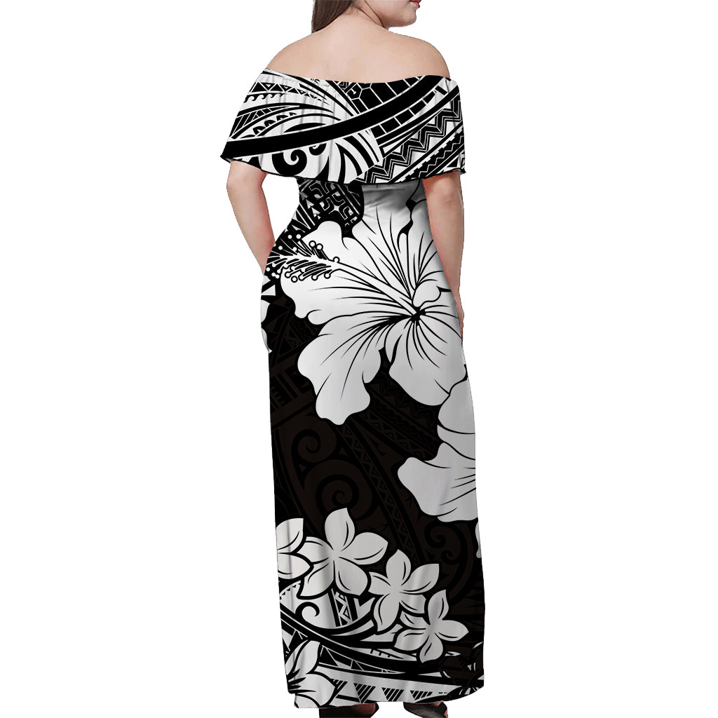 Guam Off Shoulder Long Dress Hibiscus White Style LT6 - Polynesian Pride