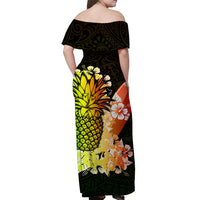 Hawaii Pineapple Off Shoulder Long Dress Polynesian Style No.1 LT6 - Polynesian Pride