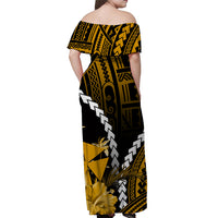 Wallis and Futuna Off Shoulder Long Dress Polynesian Style Gold Color LT6 - Polynesian Pride