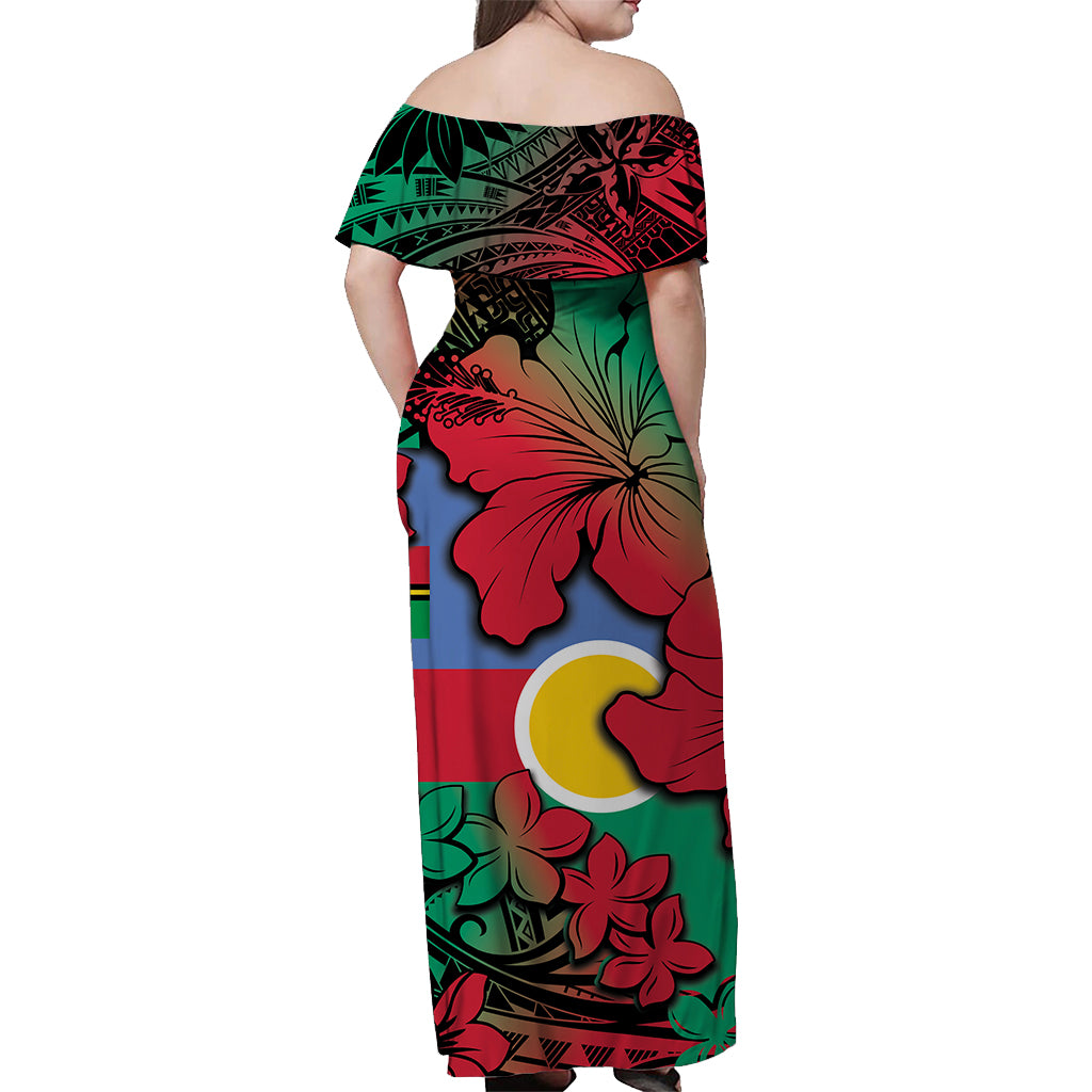 Vanuatu Shefa Off Shoulder Long Dress Hibiscus Mix Polynesian LT6 - Polynesian Pride