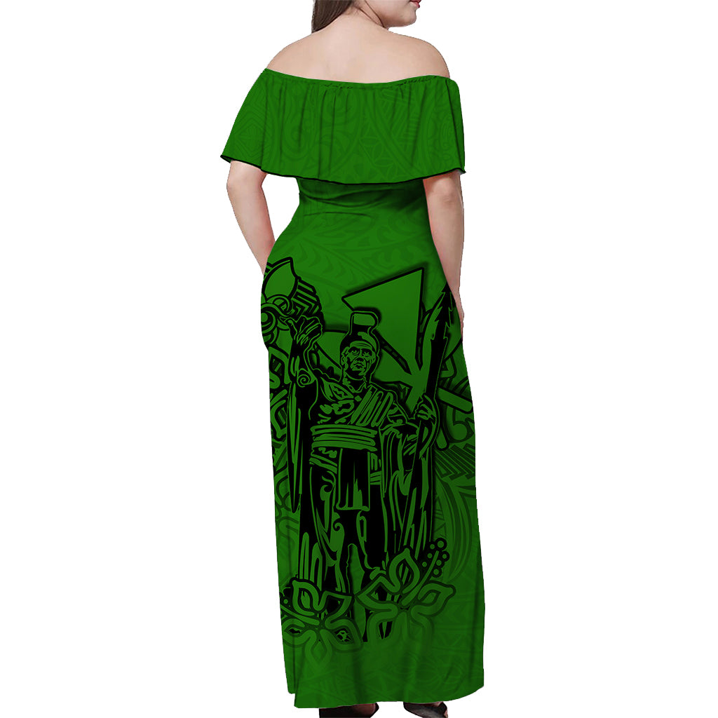 Hawaii King Off Shoulder Long Dress Polynesian Green Style LT6 - Polynesian Pride