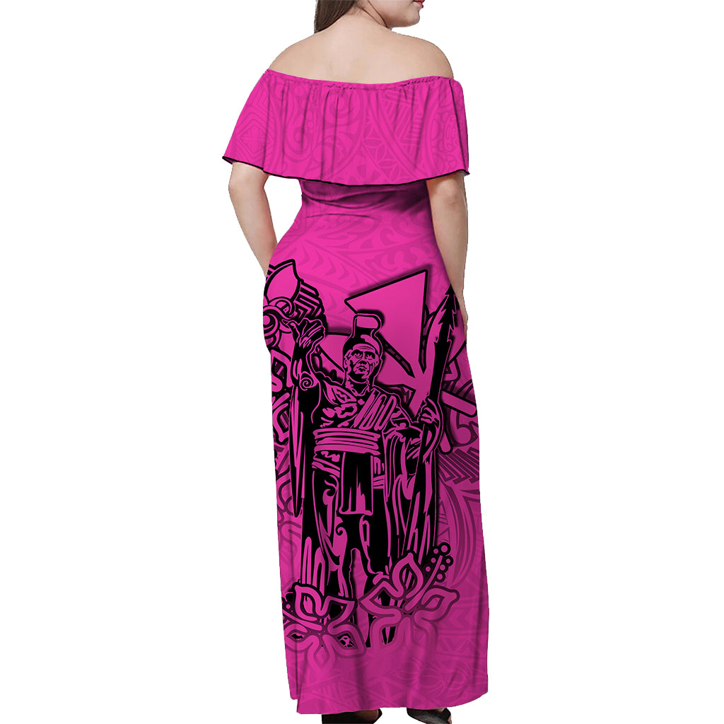 Hawaii King Off Shoulder Long Dress Polynesian Pink Style LT6 - Polynesian Pride