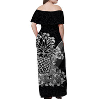 Hawaii Pineapple Off Shoulder Long Dress Polynesian Black Style LT6 - Polynesian Pride