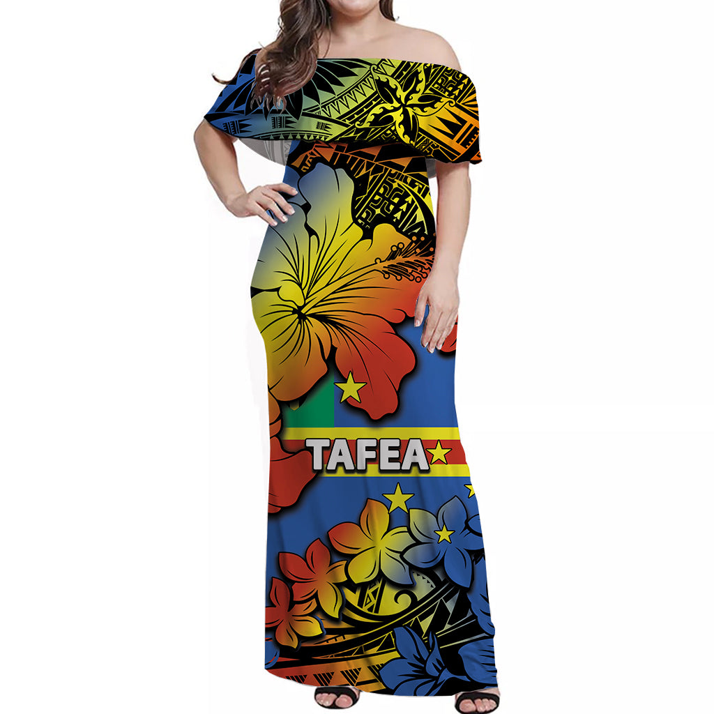 Vanuatu Tafea Off Shoulder Long Dress Hibiscus Mix Polynesian LT6 Long Dress Black - Polynesian Pride