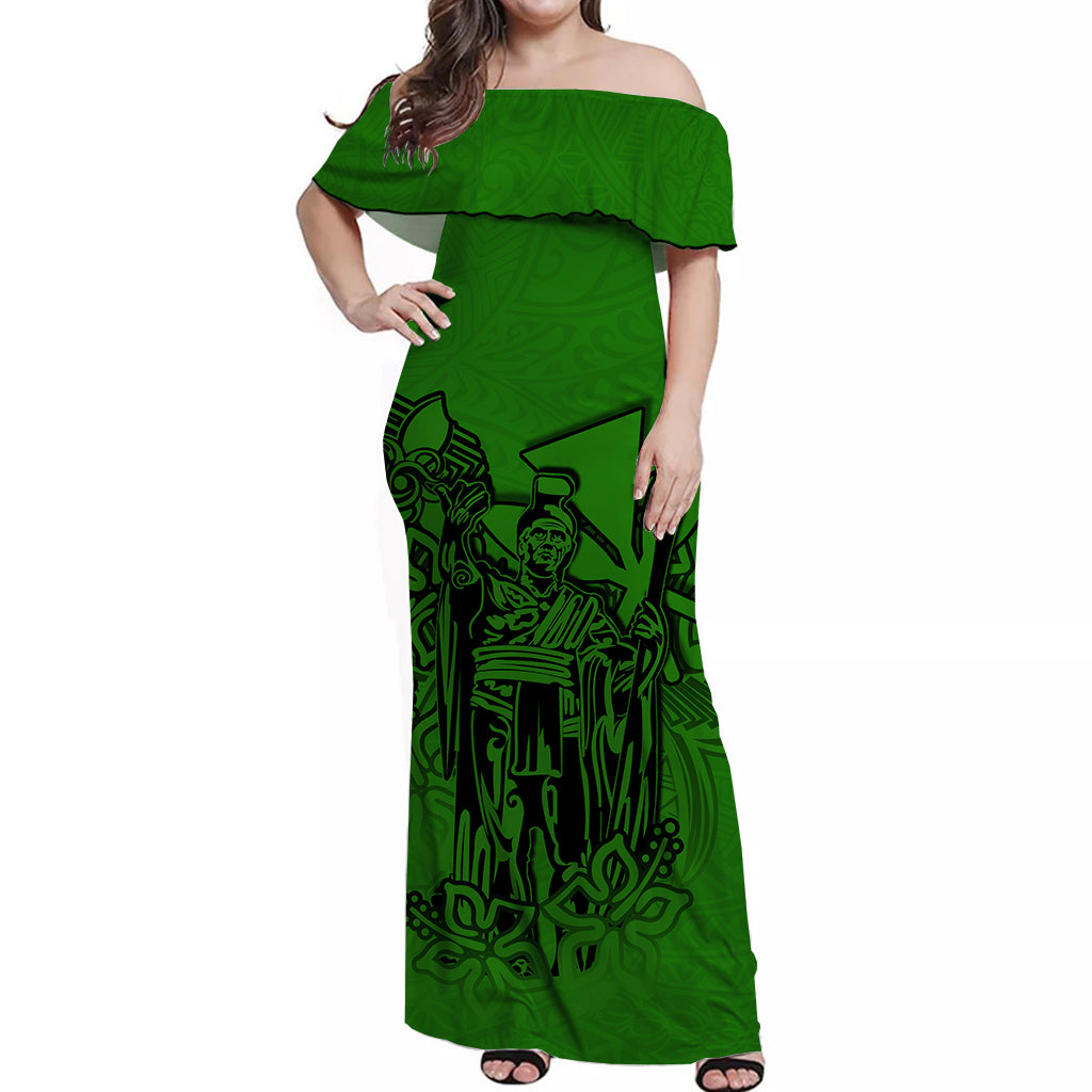 Hawaii King Off Shoulder Long Dress Polynesian Green Style LT6 Long Dress Green - Polynesian Pride