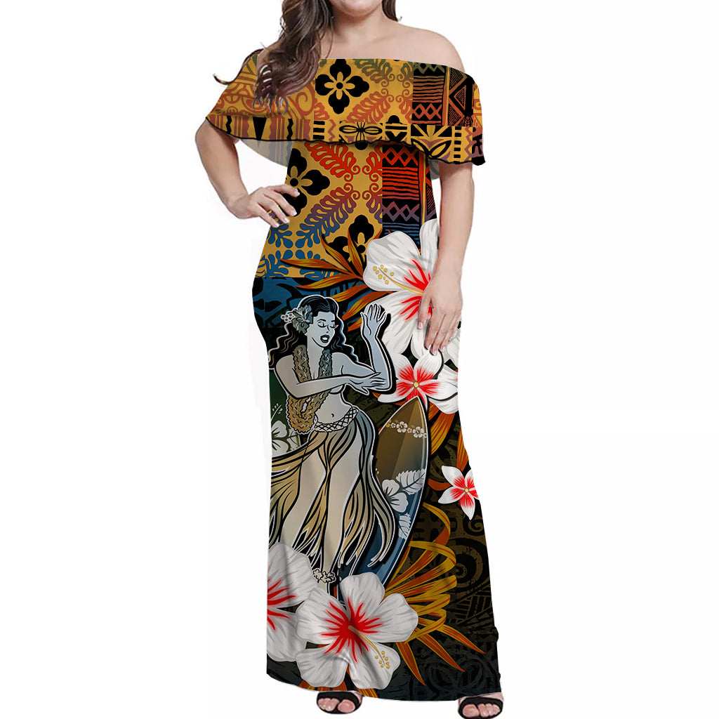 Hawaii Hula Girl Off Shoulder Long Dress Hawaii Style No.1 LT6 Long Dress Art - Polynesian Pride