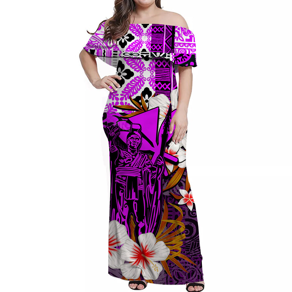 Hawaii King Off Shoulder Long Dress Purple Style LT6 Long Dress Purple - Polynesian Pride