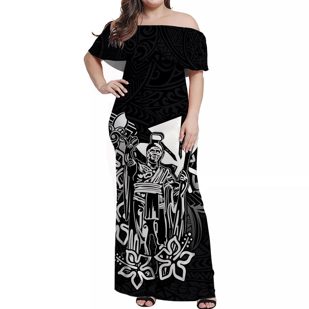 Hawaii King Off Shoulder Long Dress Polynesian Black Style LT6 Long Dress Black - Polynesian Pride