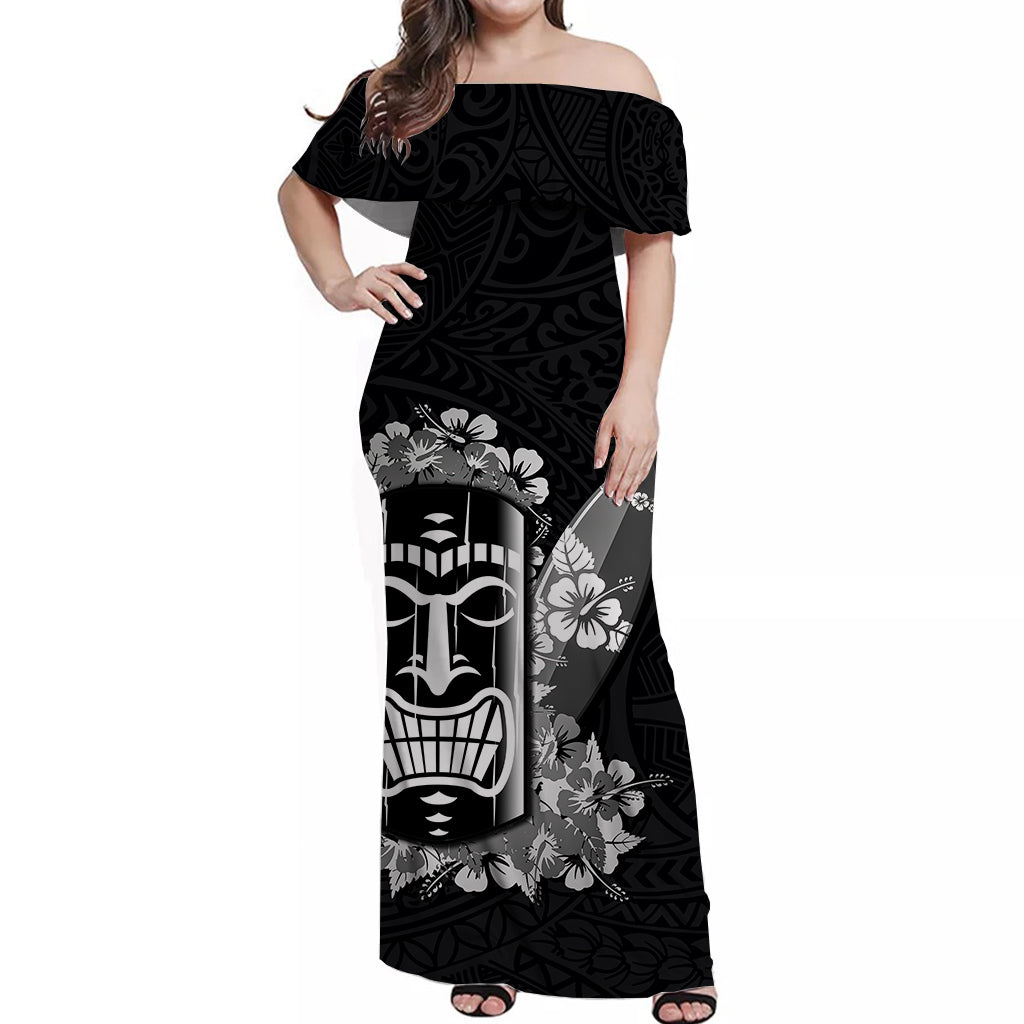 Hawaii Tiki Off Shoulder Long Dress Polynesian Black Style LT6 Long Dress Black - Polynesian Pride