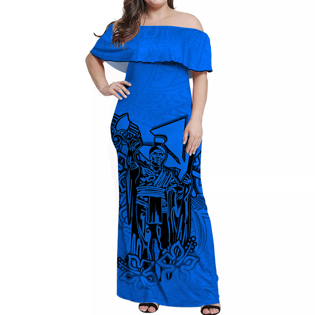 Hawaii King Off Shoulder Long Dress Polynesian Blue Style LT6 Long Dress Blue - Polynesian Pride