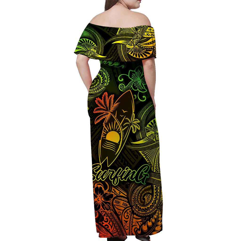Hawaii Surfing Polynesian Off Shoulder Long Dress Unique Style - Reggae LT8 - Polynesian Pride