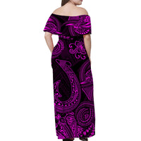 Hawaii Fish Hook Polynesian Off Shoulder Long Dress Unique Style - Pink LT8 - Polynesian Pride