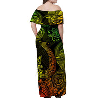 Hawaii Fish Hook Polynesian Off Shoulder Long Dress Unique Style - Reggae LT8 - Polynesian Pride