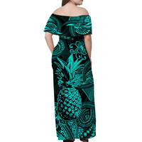 Hawaii Pineapple Polynesian Off Shoulder Long Dress Unique Style - Turquoise LT8 - Polynesian Pride