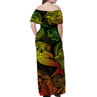 Hawaii Hammer Shark Polynesian Off Shoulder Long Dress Unique Style - Reggae LT8 - Polynesian Pride