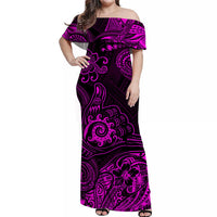 Hawaii Shaka Polynesian Off Shoulder Long Dress Unique Style - Pink LT8 Women Pink - Polynesian Pride