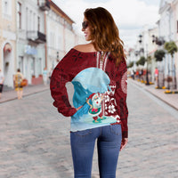 Hawaii Christmas Surfing Santa Claus Mele Kalikimaka Off Shoulder Sweater LT7 - Polynesian Pride
