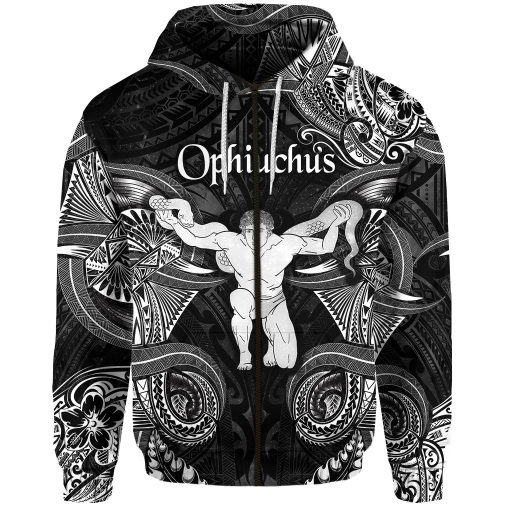 Ophiuchus Zodiac Polynesian Zip Hoodie Unique Style Black LT8 - Polynesian Pride