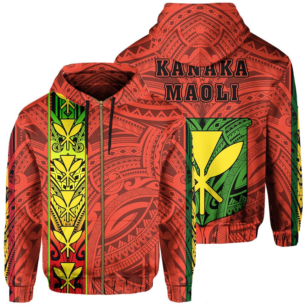 Polynesian Kanaka Flag Kanaka Maoli Hawaii Zip Hoodie Orange Unisex Orange - Polynesian Pride